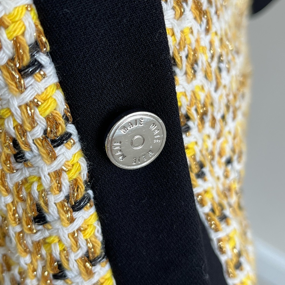 Ma­je Visidore Tweed Cardigan Sweater Blazer Jacket Yellow Gold Black 36 S Small - Picture 4 of 8